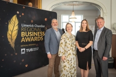 2024 Limerick Chamber Regional Business Awards Launch which took place in the Limerick Chamber Office on 12th June. From left to right: Noel Gavin - President Limerick Chamber,  Maria O’Gorman Skelly - The Strand Hotel, Gillian Barry - TUS/ Sponsor,  Damien Garrihy - AIB / Sponsor.