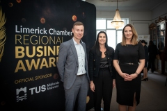 2024 Limerick Chamber Regional Business Awards Launch which took place in the Limerick Chamber Office on 12th June. From left to right: Paul Carroll and Laura Pond both from PTSB, Gillian Barry - TUS/ Sponsor,