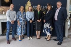 26/06/2025
Redmond McDonnell, Designpro Automation, Lavinia Duggan Ryan, Award Committee Chair, Mairead Connolly, Limerick Chamber President,  Dr Gillian Barry, TUS, Michelle Gallagher, CEO Limerick Chamber and Damien Garrihy, AlB pictured at the launch of Limerick Chamber Awards 2025.
Pic: Don Moloney
