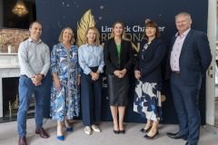 26/06/2025
Redmond McDonnell, Designpro Automation, Lavinia Duggan Ryan, Award Committee Chair, Mairead Connolly, Limerick Chamber President,  Dr Gillian Barry, TUS, Michelle Gallagher, CEO Limerick Chamber and Damien Garrihy, AlB pictured at the launch of Limerick Chamber Awards 2025.
Pic: Don Moloney