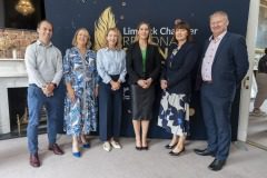 26/06/2025
Redmond McDonnell, Designpro Automation, Lavinia Duggan Ryan, Award Committee Chair, Mairead Connolly, Limerick Chamber President,  Dr Gillian Barry, TUS, Michelle Gallagher, CEO Limerick Chamber and Damien Garrihy, AlB pictured at the launch of Limerick Chamber Awards 2025.
Pic: Don Moloney
