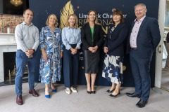 26/06/2025
Redmond McDonnell, Designpro Automation, Lavinia Duggan Ryan, Award Committee Chair, Mairead Connolly, Limerick Chamber President,  Dr Gillian Barry, TUS, Michelle Gallagher, CEO Limerick Chamber and Damien Garrihy, AlB pictured at the launch of Limerick Chamber Awards 2025.
Pic: Don Moloney