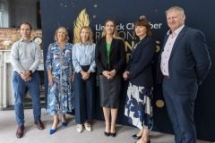 26/06/2025
Redmond McDonnell, Designpro Automation, Lavinia Duggan Ryan, Award Committee Chair, Mairead Connolly, Limerick Chamber President,  Dr Gillian Barry, TUS, Michelle Gallagher, CEO Limerick Chamber and Damien Garrihy, AlB pictured at the launch of Limerick Chamber Awards 2025.
Pic: Don Moloney