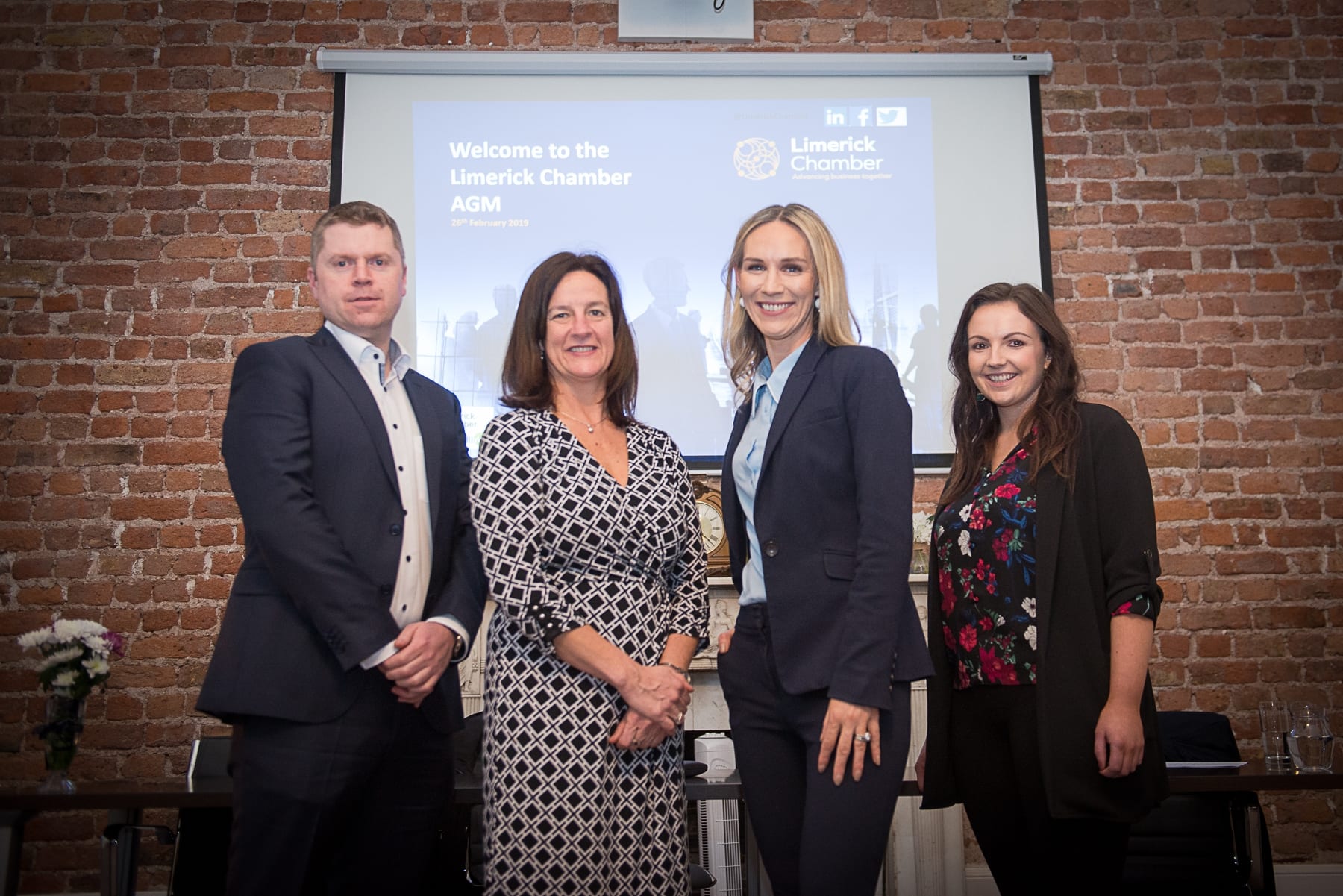 Limerick Chamber AGM which took place in the Limerick Chamber Boardroom on Tuesday 27th Feb 2019:  From left to right:  Eoin Ryan - Incoming President Limerick Chamber, Dr Mary Shire - Outgoing President Limerick Chamber, Deirdre Ryan - CEO Limerick Chamber, Dr Catriona Cahill - Economist Limerick Chamber,
Image by Morning Star Photography