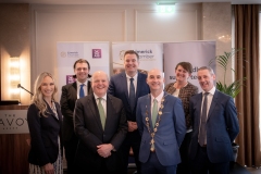 AIB Luncheon in association with the Limerick Chamber held in The Savoy Hotel on Thursday 21st April , Limerick. From Left to Right: Front Row: Dee Ryan -CEO  Limerick Chamber, Colin Hunt - Speaker / AIB, Mayor of City and County of Limerick Daniel Butler,  Kieran Considine - AIB. 
Back Row: Sean Golden - Speaker / Limerick Chamber, Donal Cantillon - President Limerick Chamber, Helen Dooley- AIB