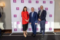 KRB 14-02-2025 Limerick Chamber Annual Luncheon - Michelle Gallagher-Limerick Chamber CEO, Commissioner Michael McGrath, Noel Gavin-Limerick Chamber President -Picture by: Kieran Ryan-Benson