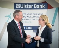Colm O’Shea, Ulster Bank presenting the match tickets to Maeve Kiely, Laya Healthcare