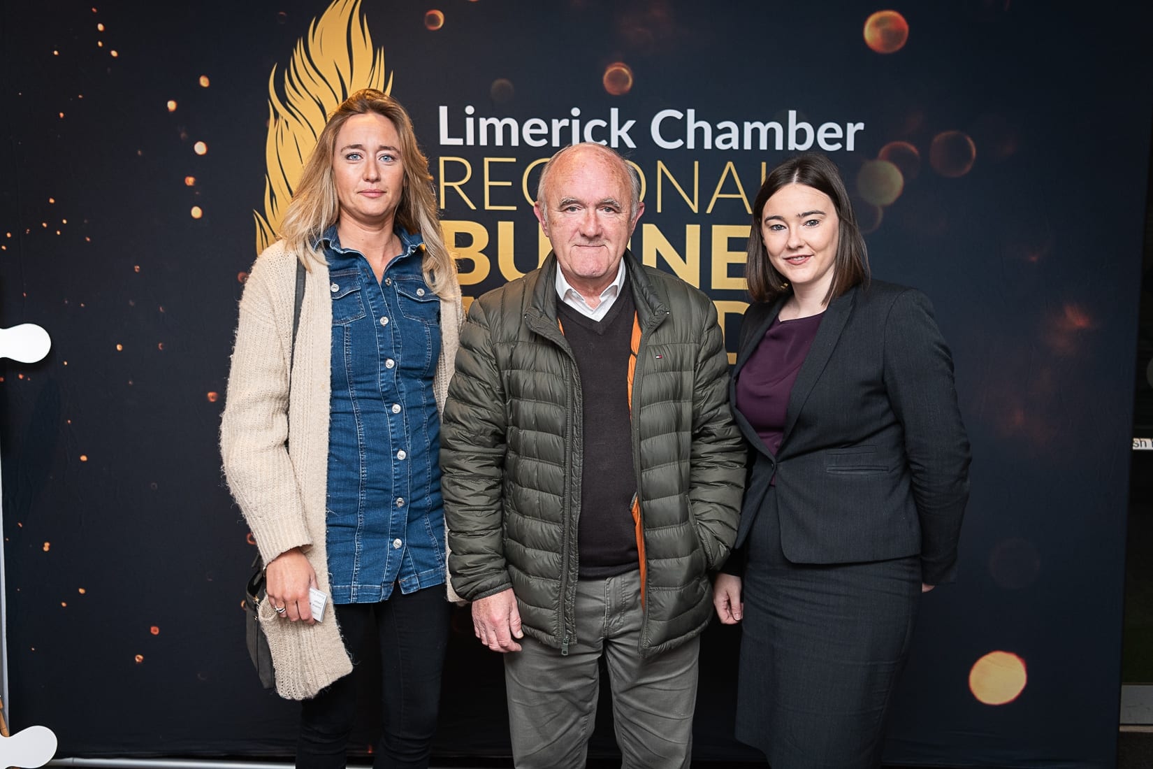 No repro fee-Limerick Chamber President Dinner Shortlist announcement which was held in The Limerick Strand Hotel on Wednesday 16th October  - From Left to Right: Zowie Taylor - Saoirse, Tony Galvin - Saoirse, Teresa O’Keffee - Savoy Hotel
Photo credit Shauna Kennedy