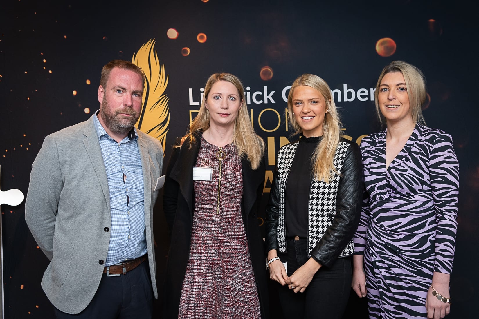 No repro fee-Limerick Chamber President Dinner Shortlist announcement which was held in The Limerick Strand Hotel on Wednesday 16th October  - From Left to Right: Philip Hennessy - LIT, Cliona Campbell - LIT, Aoife O’Rourke - Rahi Systems, Bridget O’Dea - Rahi Systems. 
Photo credit Shauna Kennedy