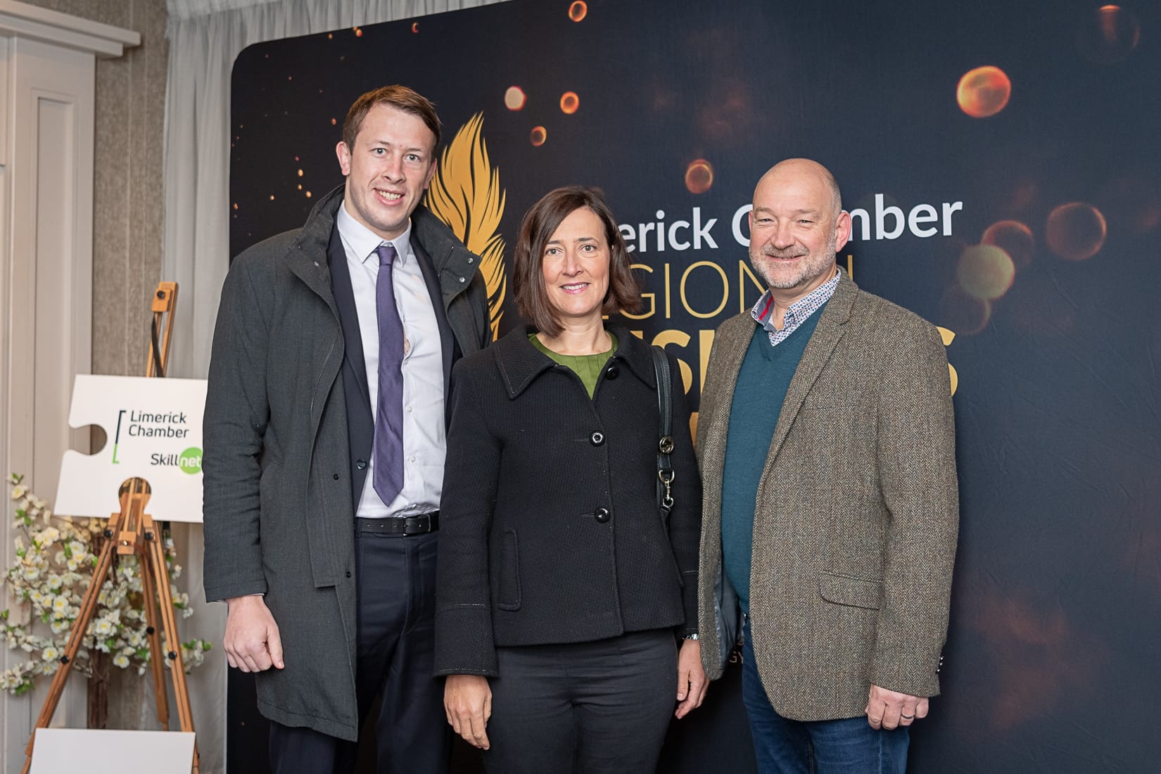 No repro fee-Limerick Chamber President Dinner Shortlist announcement which was held in The Limerick Strand Hotel on Wednesday 16th October  - From Left to Right: Ed Kelly - HOMS, Ann Lyons and Paul Gadie - Gift Innovations.
Photo credit Shauna Kennedy
