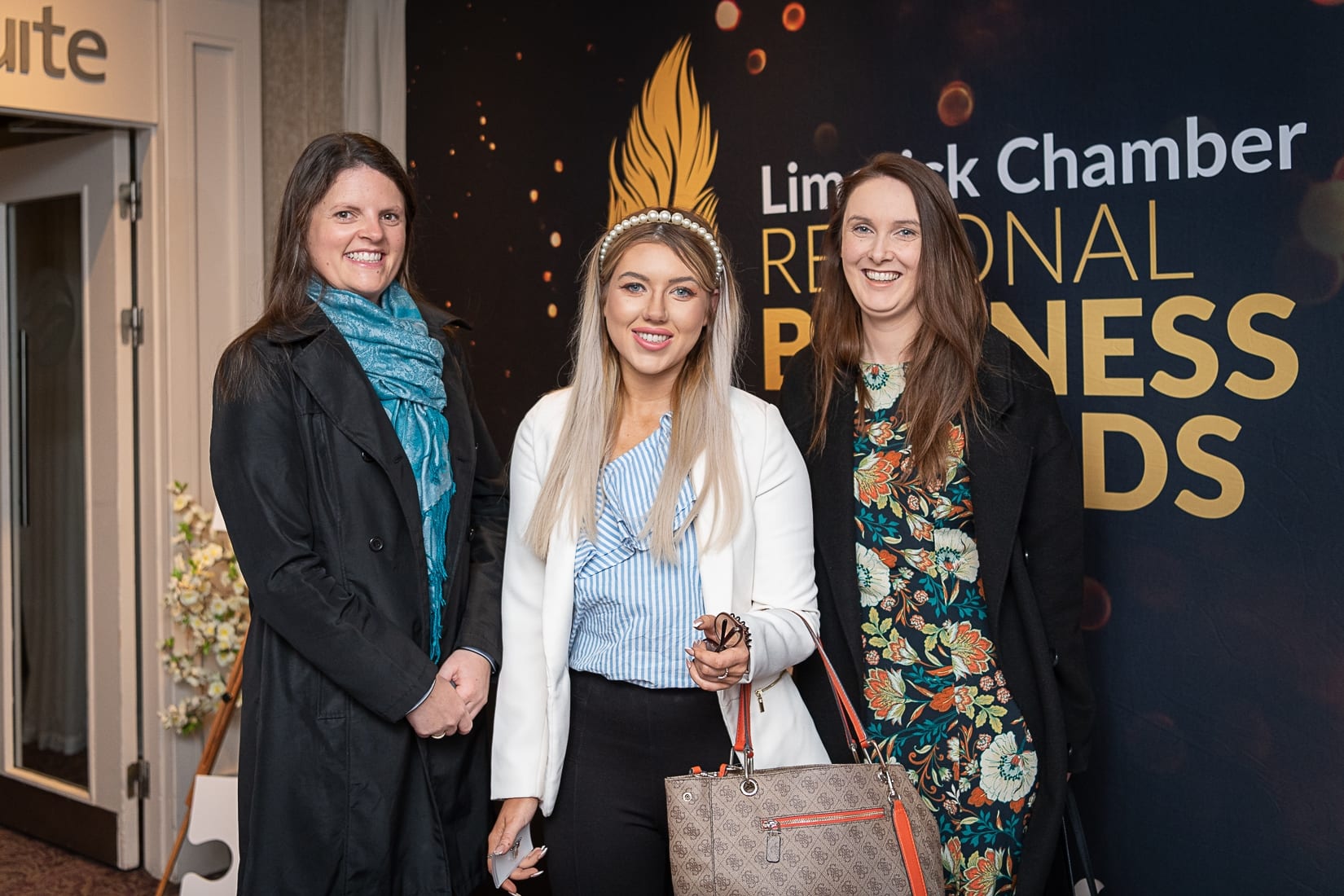 No repro fee-Limerick Chamber President Dinner Shortlist announcement which was held in The Limerick Strand Hotel on Wednesday 16th October  - From Left to Right: Aine McInerney - BDO, Roisin Curran - Northern Trust, Angela Kinnane - BDO
Photo credit Shauna Kennedy