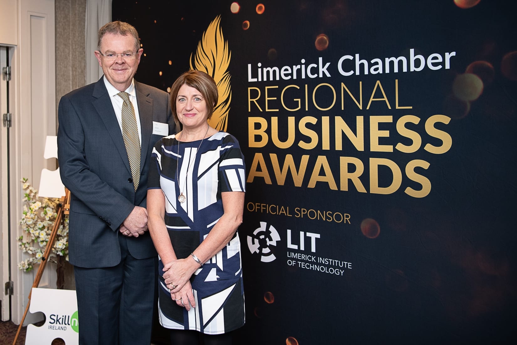 No repro fee-Limerick Chamber President Dinner Shortlist announcement which was held in The Limerick Strand Hotel on Wednesday 16th October  - From Left to Right: Michael Howes- GECAS, Kay Loughrane - Shannon Hertiage
Photo credit Shauna Kennedy