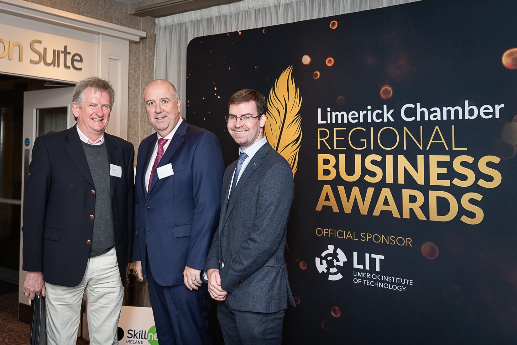 No repro fee-Limerick Chamber President Dinner Shortlist announcement which was held in The Limerick Strand Hotel on Wednesday 16th October  - From Left to Right: Kevin Vaughan - VRM Social, Cahill Treacy - Deloitte, Colm Hogan - Deloitte. 
Photo credit Shauna Kennedy