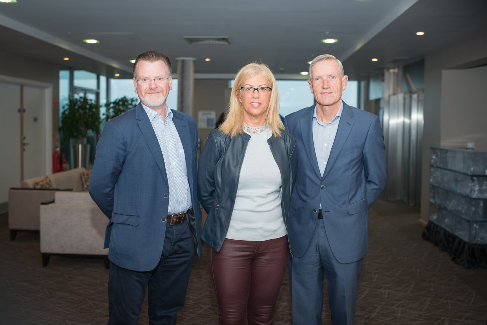 No repro fee-Business Excellence Seminar: Wealth Management. Event sponsored by AIB- 11-09-2018, From Left to Right: Mark McConnell - ECOS, Colette Vogel - Bothwell and Vogel, Dominic Punch - Shannon Knights LTD. 
Photo credit Shauna Kennedy