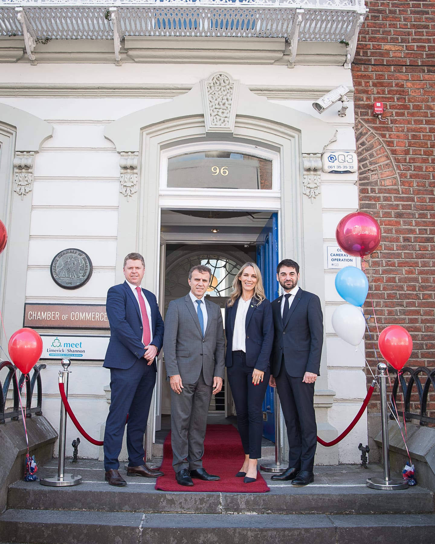 no repro fee- 
From Left to Right:  French Embassy Event which took place on the 18th June in the Limerick Chamber Boardroom:  Eoin Ryan - Vice President Limerick Chamber, HE Stéphane Crouzat - French Embassy, Dee Ryan - CEO Limerick Chamber, Dr Loic Guyon - French Embassy 
Photo by Morning Star Photography