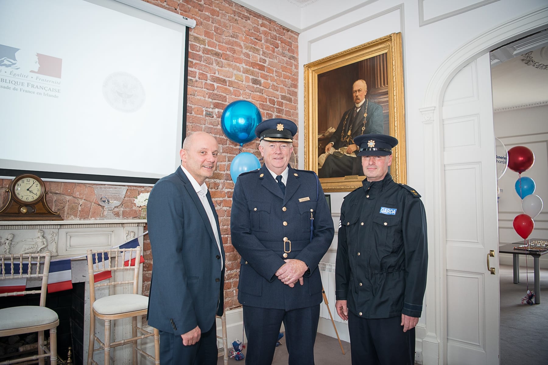 no repro fee- 
From Left to Right:  French Embassy Event which took place on the 18th June in the Limerick Chamber Boardroom:  Dominique Le Meur - UL, Chief Superintendent Gerard Roche - Henry Street, Sergent Andrew O’Riordan - Henry Street. 
Photo by Morning Star Photography