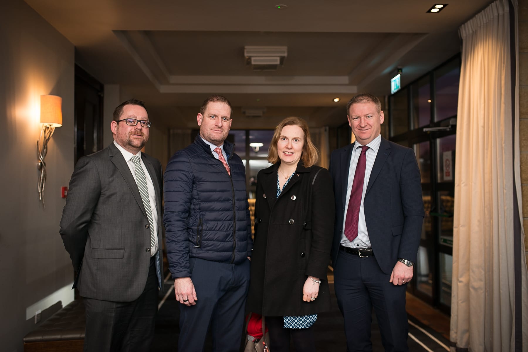 Economic Breakfast Briefing; European and Local Economic Outlook In association with the Limerick Post which took place in the Castletroy Park Hotel on Monday 11th Feb 2019:  From left to right:Stephen O’Connor - Limerick Strand Hotel, Graham Wright - PWC, Ann Marie Nash - Limerick Strand Hotel, Damien Garrihy - AIB. 
  Image by Morning Star Photography