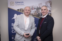 No repro fee-Limerick Chamber Skillnet sponsors energy on the estuary which was held in Clayton Hotel limerick on 24th February - From Left to Right: Declan Hughes- WeAre Travel, Donn O’Sullivan - Limerick Leader. 
Photo credit Shauna Kennedy
