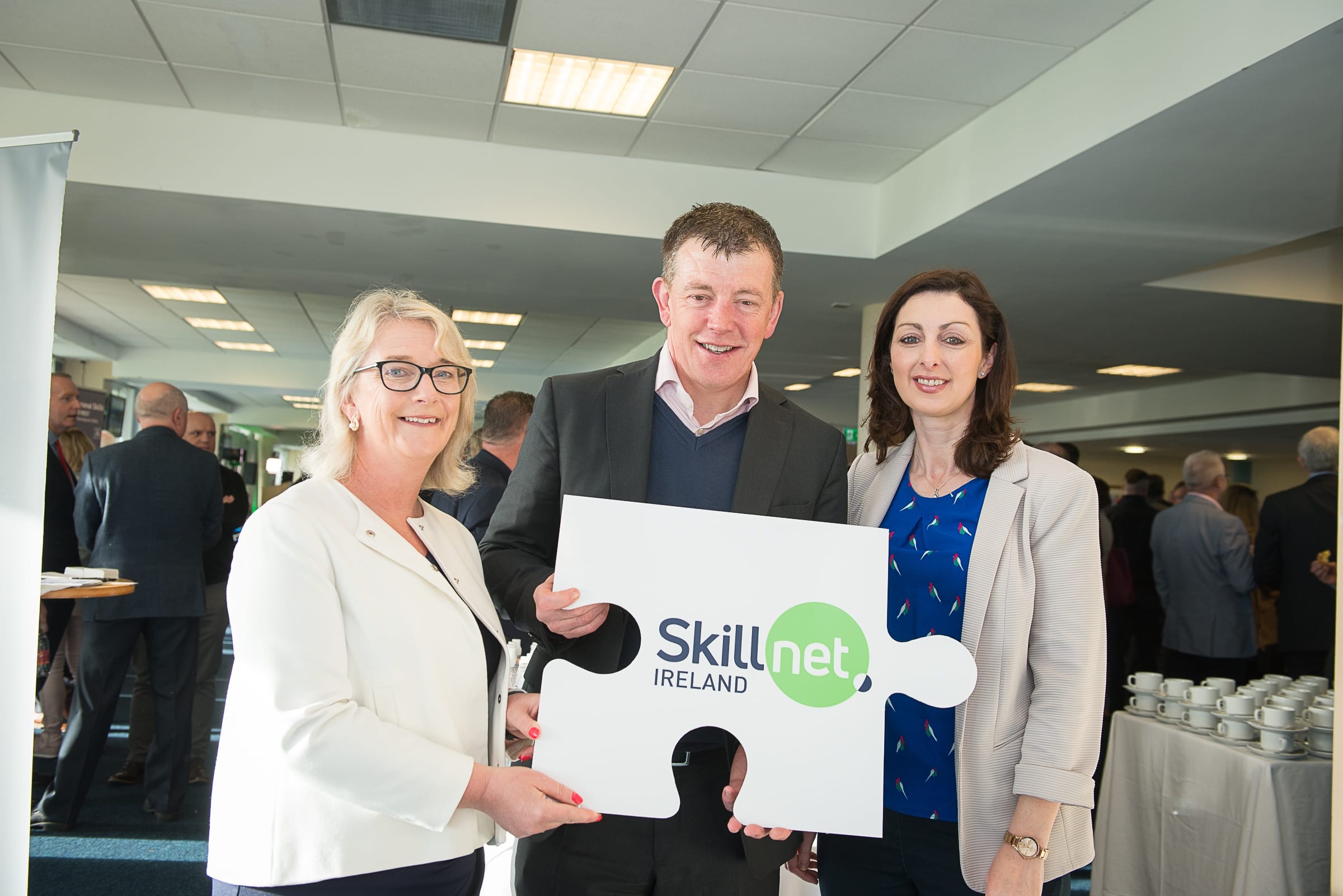 From Left to Right:  Upskilling the MidWest with John Kiely which took place on the 30th April in function room of the Limerick Racecourse: Liz Horgan - BOI, Graham Burns - CPL Recruitment, Helena O’Dwyer - Fexco.