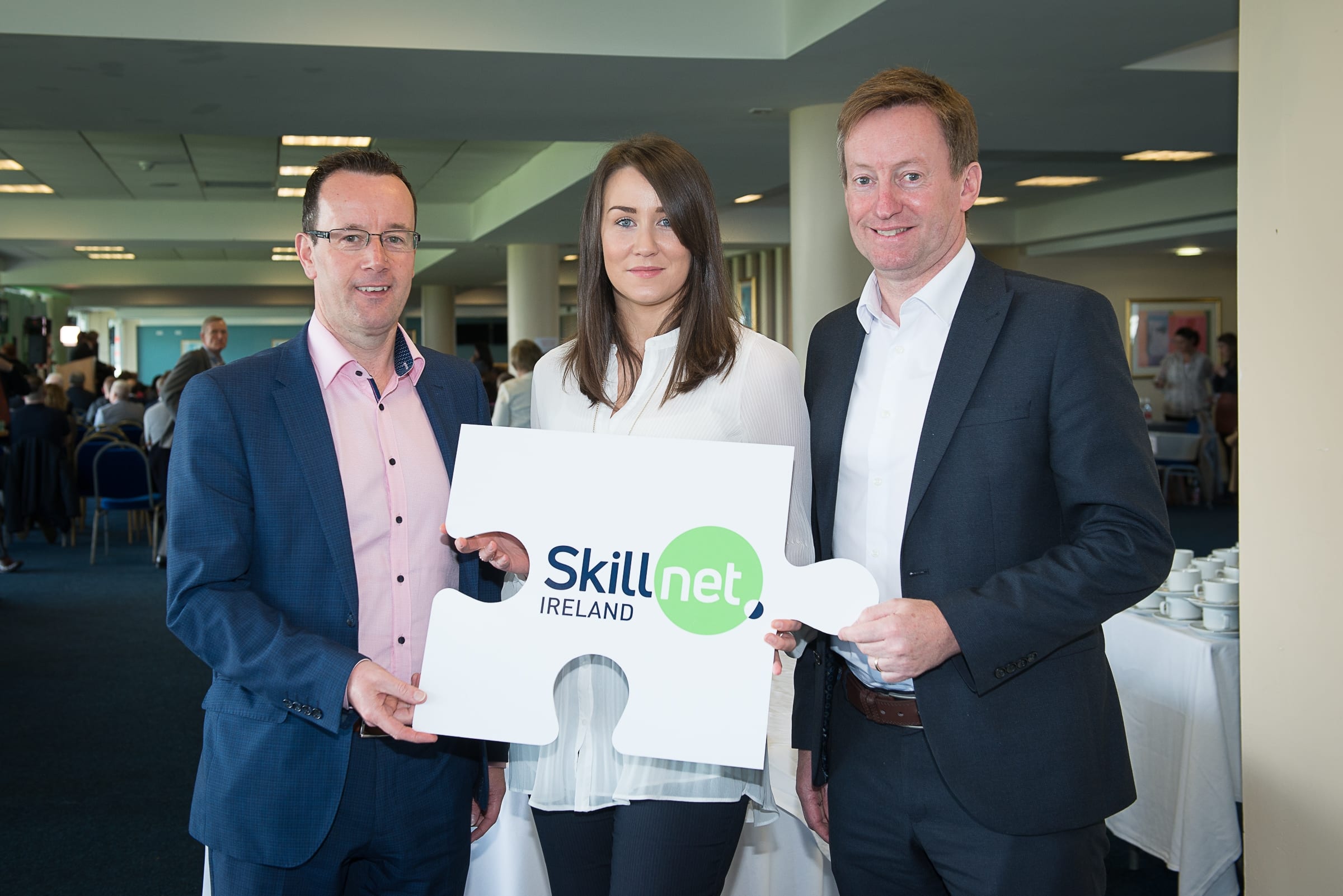 From Left to Right:  Upskilling the MidWest with John Kiely which took place on the 30th April in function room of the Limerick Racecourse: Joe Leddin – Regional Skills Mid-West, Aisling O’Brien - EY, Paul Beany - EY
