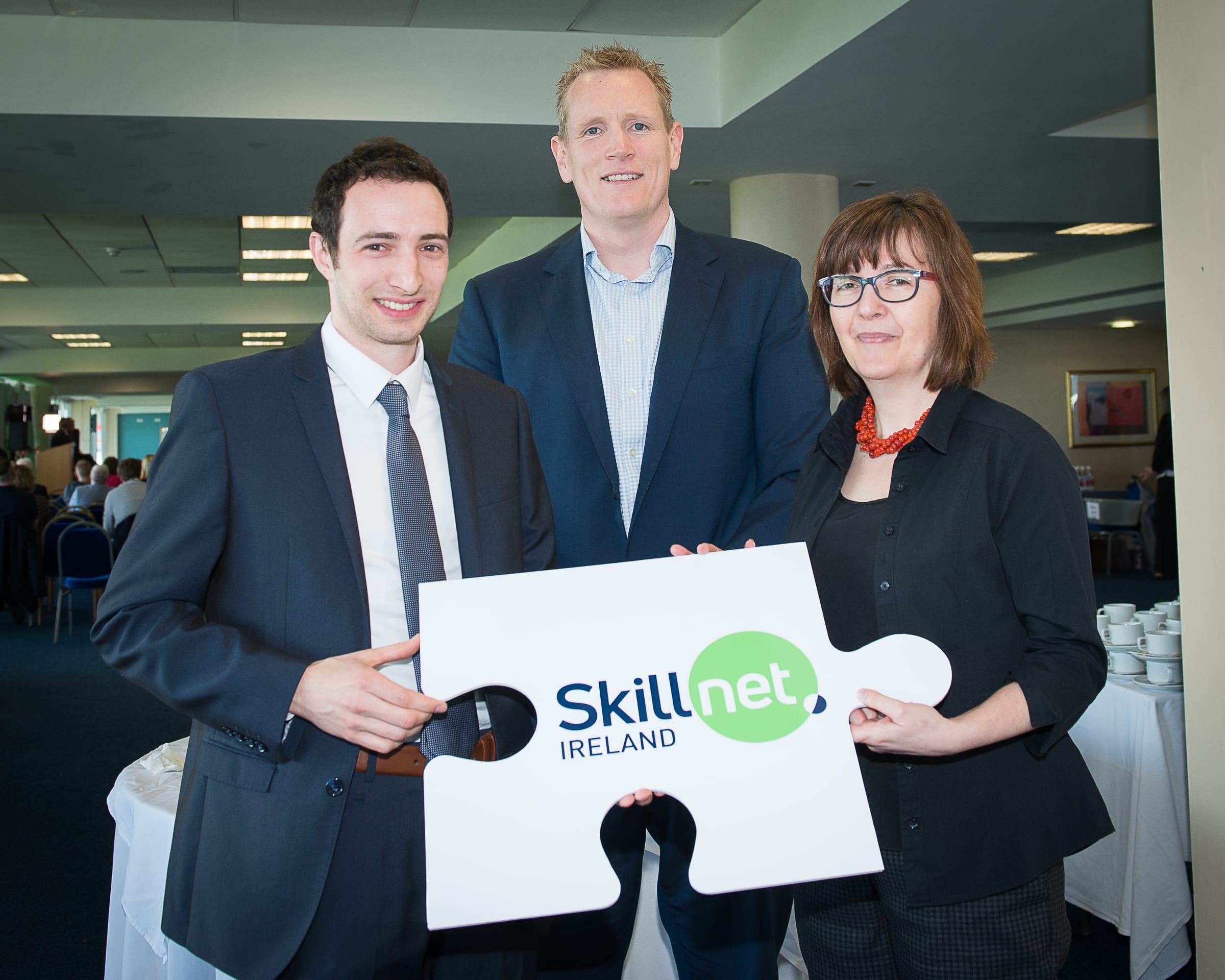 From Left to Right:  Upskilling the MidWest with John Kiely which took place on the 30th April in function room of the Limerick Racecourse: Cillian Griffey - Shannon Chamber  Skillnet, Dave Fitzgibbon - Collins McNicholas, Gráinne Walsh - ICBE Skillnet.