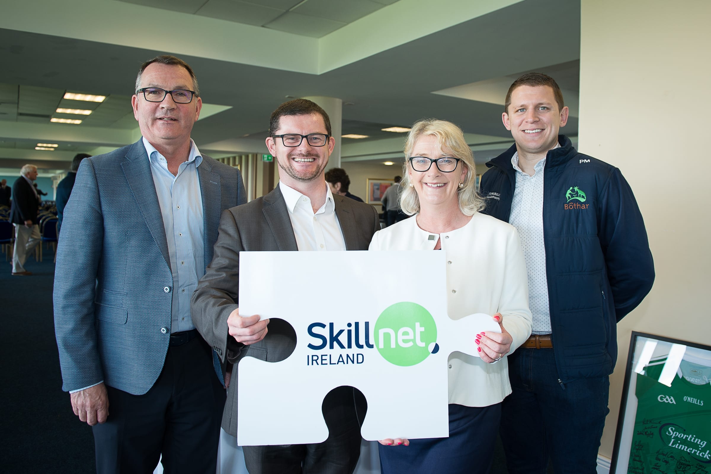 From Left to Right:  Upskilling the MidWest with John Kiely which took place on the 30th April in function room of the Limerick Racecourse: Barry Moran - Bothar, Martina Ryan - Grenke, Liz Horgan - BOI, Pat Mullins - Bothar.