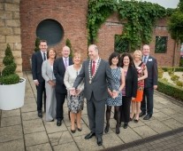 from left to right: Diarmuid Hendrick - BDO, Eithne Hassett, Bank Of Ireland; Best SME Business Sponsor, Pat Daly, Limerick City & County Council; Best Service Business Sponsor, Julie Sinnamon, CEO Enterprise Ireland, Cathal Treacy, Limerick Chamber President, Dr. Maria Hinfelaar, President LIT, Main Award Sponsor, Catherine Duffy, Northern Trust; Best Sport, Art & Culture Award, Lavinia Ryan Duggan, Vhi Healthcare; Conor Agnew, IDA; Best CSR Business Award Sponsor