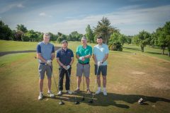 no repro fee: 2025 LIMERICK CHAMBER GOLF CLASSIC which took place on the 22nd May in Limerick Golf Club, Ballysheedy, sponsored by Flynn/ Construction Managers and Contractors. From Left to Right Eoin McMahon, Noel Mulcair, Derek Murphy, Micheál Carrig, representing Flynn / Construction Managers and Contractors