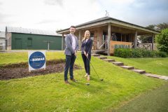 no repro fee: Limerick Chamber Inaugural Golf Classic which was sponsored by Mr Binman and held in the Limerick Golf Course on 11th May.  From left to right: Ian Cleary - Mr Binman / Sponsor, Dee Ryan - CEO Limerick Chamber.