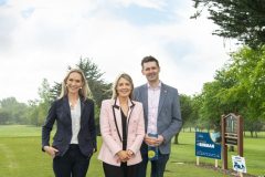 no repro fee: Limerick Chamber Inaugural Golf Classic which was sponsored by Mr Binman and held in the Limerick Golf Course on 11th May.  From left to right:  Dee Ryan - CEO Limerick Chamber. Miriam O’Connor - President Limerick Chamber, Ian Cleary - Mr Binman / Sponsor,