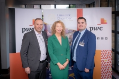 no report fee- Budget Briefing held in the Castletroy Park Hotel, Limerick on 28th September 2022. from left to right: Ken Johnson- Partner PWC, Mairead Connelly - Speaker / Partner/  PWC,  Donal Cantillion - President Limerick Chamber.