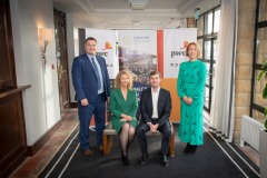 Budget Briefing held in the Castletroy Park Hotel, Limerick on 28th September 2022. from left to right: Donal Cantillon - President Limerick Chamber, Mairead Connolly - Speaker / PWC, Professor Stephen Kinsella - Speaker / UL, Emer Hodge - Speaker / PWC