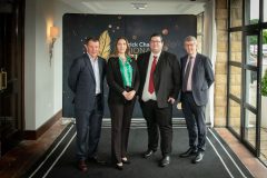 no repro fee: : Limerick Chamber Regional Awards 2023 Business Breakfastwhich was held in The Castletroy Hotel on the 23rd June. From left to right: Graham Burns - Award Judges, Gillan Barry - TUS / Sponsor, Patrick O’Regan - Styker Overall Winner 2022, Liam Woulfe - Judges.