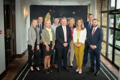 no repro fee: : Limerick Chamber Regional Awards 2023 Business Breakfastwhich was held in The Castletroy Hotel on the 23rd June. From left to right:Front Row: Jean Kiely, Sandra Doherty, Pat Piggott, Martina Sheehan and Darragh Keane. Back Row: Glenn Graham, Declan McGiven, Monica Mullins, and Albert Bennett all from AIB.