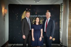 no repro fee: : Limerick Chamber Regional Awards 2023 Business Breakfastwhich was held in The Castletroy Hotel on the 23rd June. From left to right: Louis Dee, Gemma Harte and Donal Hanrhan all from BDO.