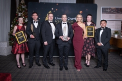 from Left to Right: Zara Begley and Paul Schmit, both from - Styker / Overall Winners,  Donal Cantillon - Limerick Chamber President, Richard McKeogh - Styker / Overall Winners, Dee Ryan - - CEO Limerick Chamber, Kayla McCann and Zham Salgado - Styker / Overall Winners,