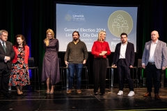 19-11-2024 Limerick City General Election Debate 2024', in the Millenium Teathre, Technological University of the Shannon, hosted by Limeick Chamber and sponsored by the Limerick Post Newspaper, adjudicated by Pat Leahy, Irish Times political editor . Candidates debating were Kieran O'Donnell, Fine Gael, Michelle Hayes, Independent, Paul Gavin, Sinn Fein, Dee Ryan, Fianna Fail, Ruairi Fahy, People Before Profit, Elisa O'Donovan, Social Democrats and Conor Sheehan, Labour.   Picture: Keith Wiseman