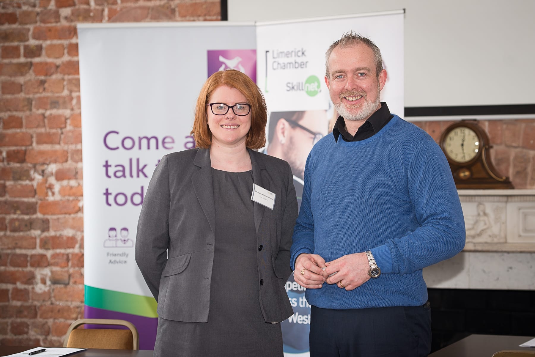 At the Limerick Chamber Skillnet Working Lunchtime Networking with Donal Fitzgibbon was From left to right: Grace O’Sullivan - South Court Hotel, John Byrne - Byrne Cleaning. 
Image by Morning Star Photography 