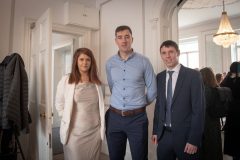 no repro fee: Limerick Chamber member mingle sponsored by AIB held in the chamber offices on 27th April 2023. From left to right: Caoimhe Moloney - Limerick Chamber, Diarmuid Byrnes - DHL, Declan McGiven - AIB.