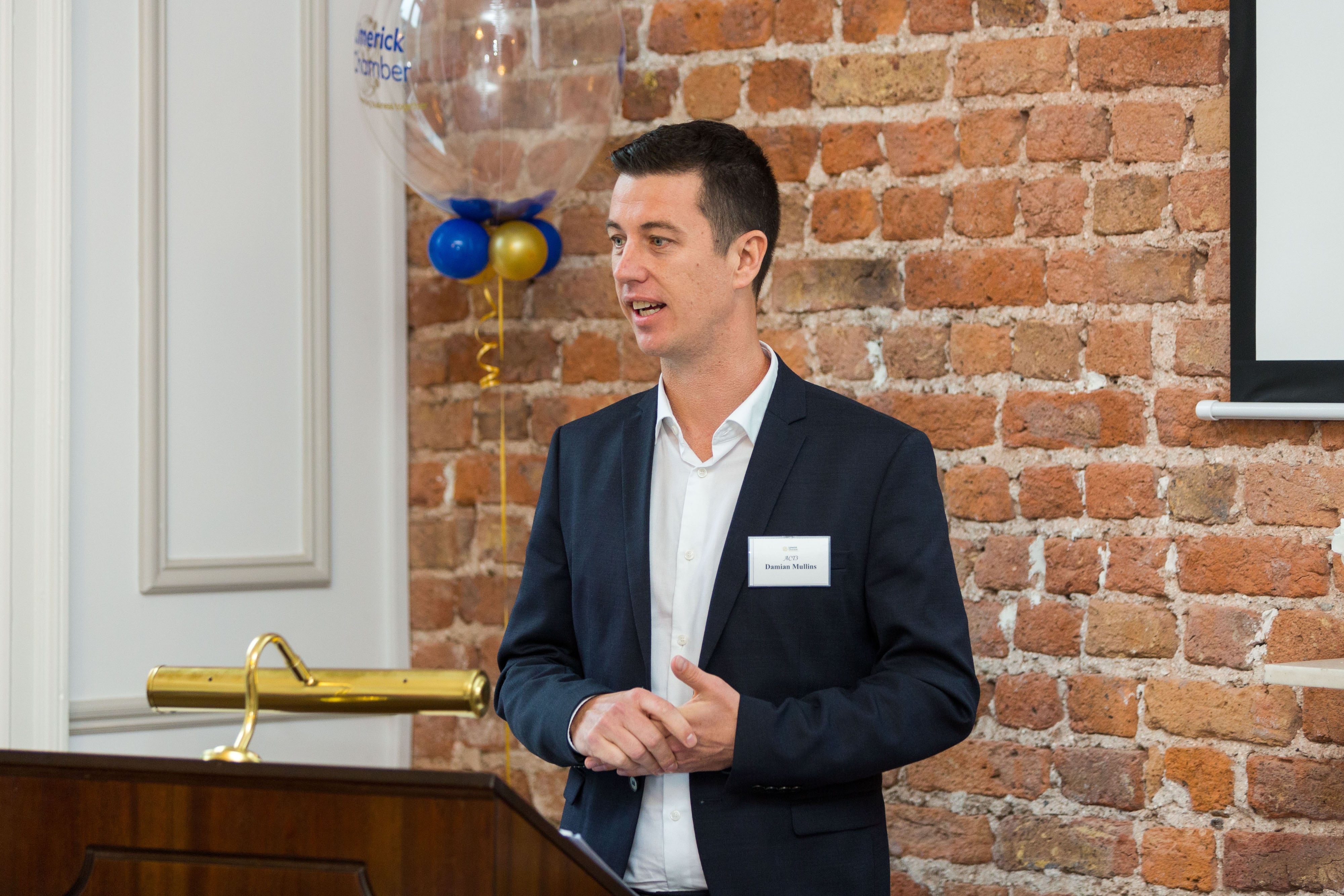 Limerick Chamber New Members BreakfastDamien Mullins, Act3 speaking at the New Members Breakfast at the Limerick Chamber offices.Photo: Oisin McHugh True Media