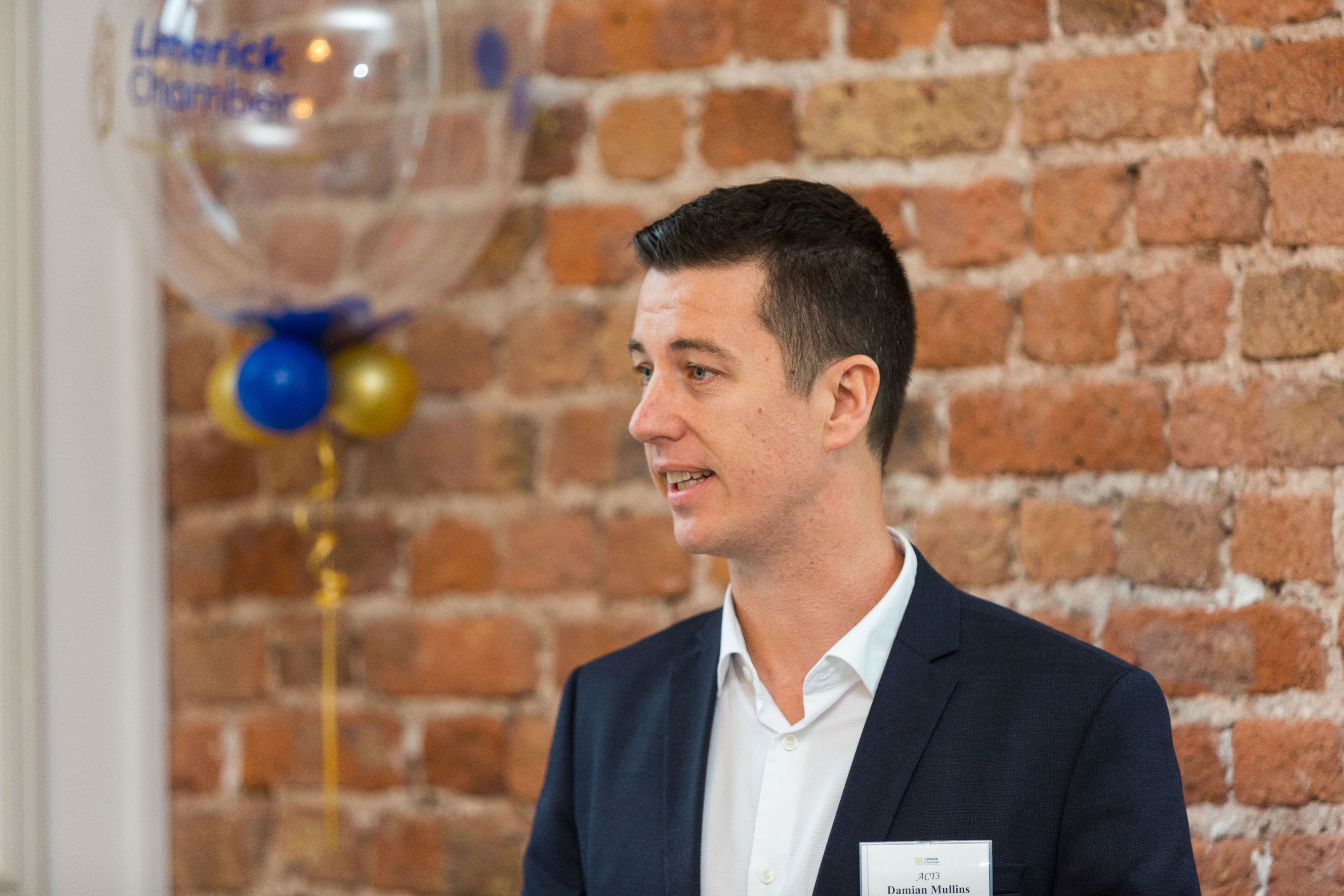 Limerick Chamber New Members BreakfastDamien Mullins, Act3 speaking at the New Members Breakfast at the Limerick Chamber offices.Photo: Oisin McHugh True Media
