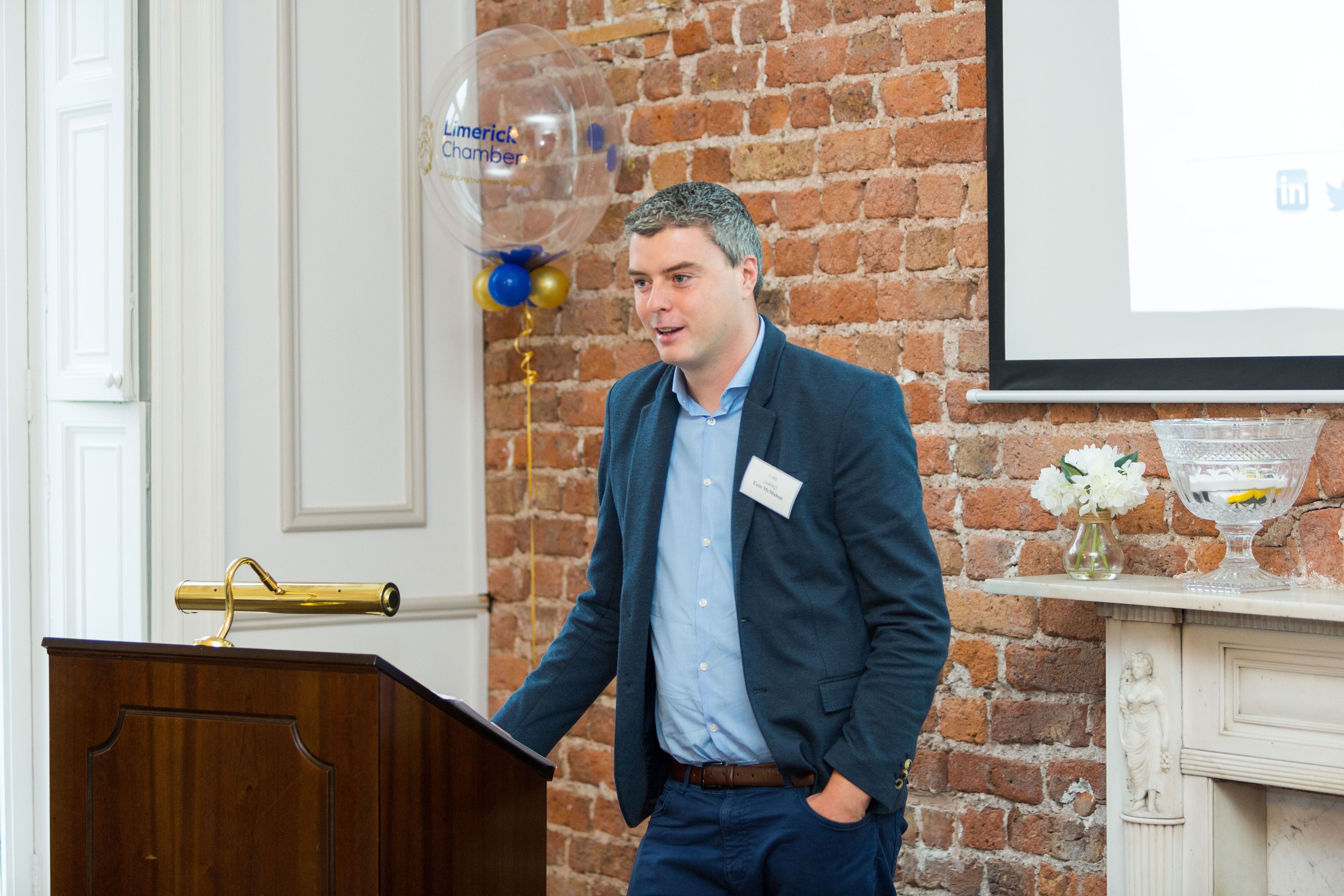 Limerick Chamber New Members BreakfastEoin McMahon, CuddyQS speaking at the New Members Breakfast at the Limerick Chamber offices.Photo: Oisin McHugh True Media