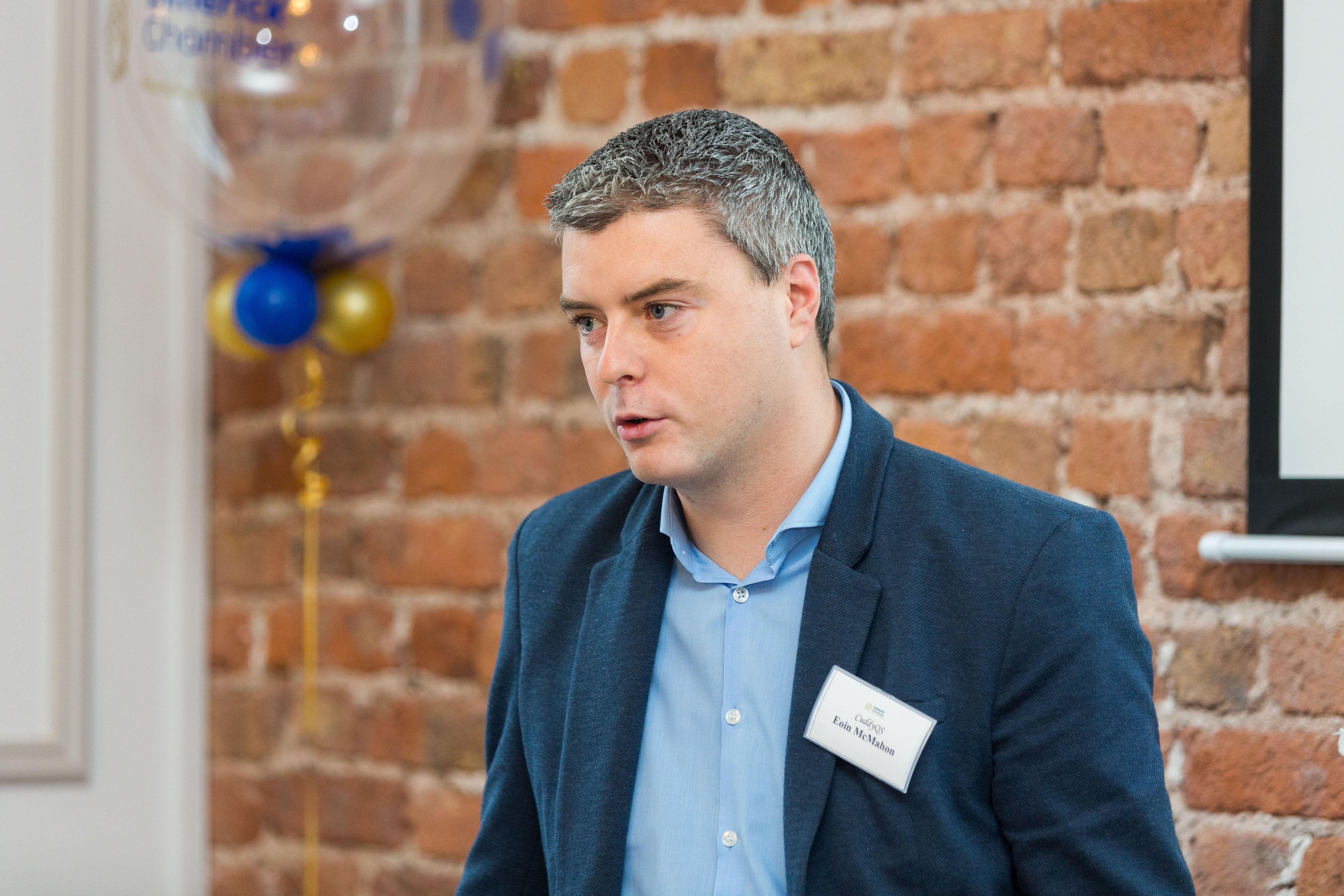 Limerick Chamber New Members BreakfastEoin McMahon, CuddyQS speaking at the New Members Breakfast at the Limerick Chamber offices.Photo: Oisin McHugh True Media