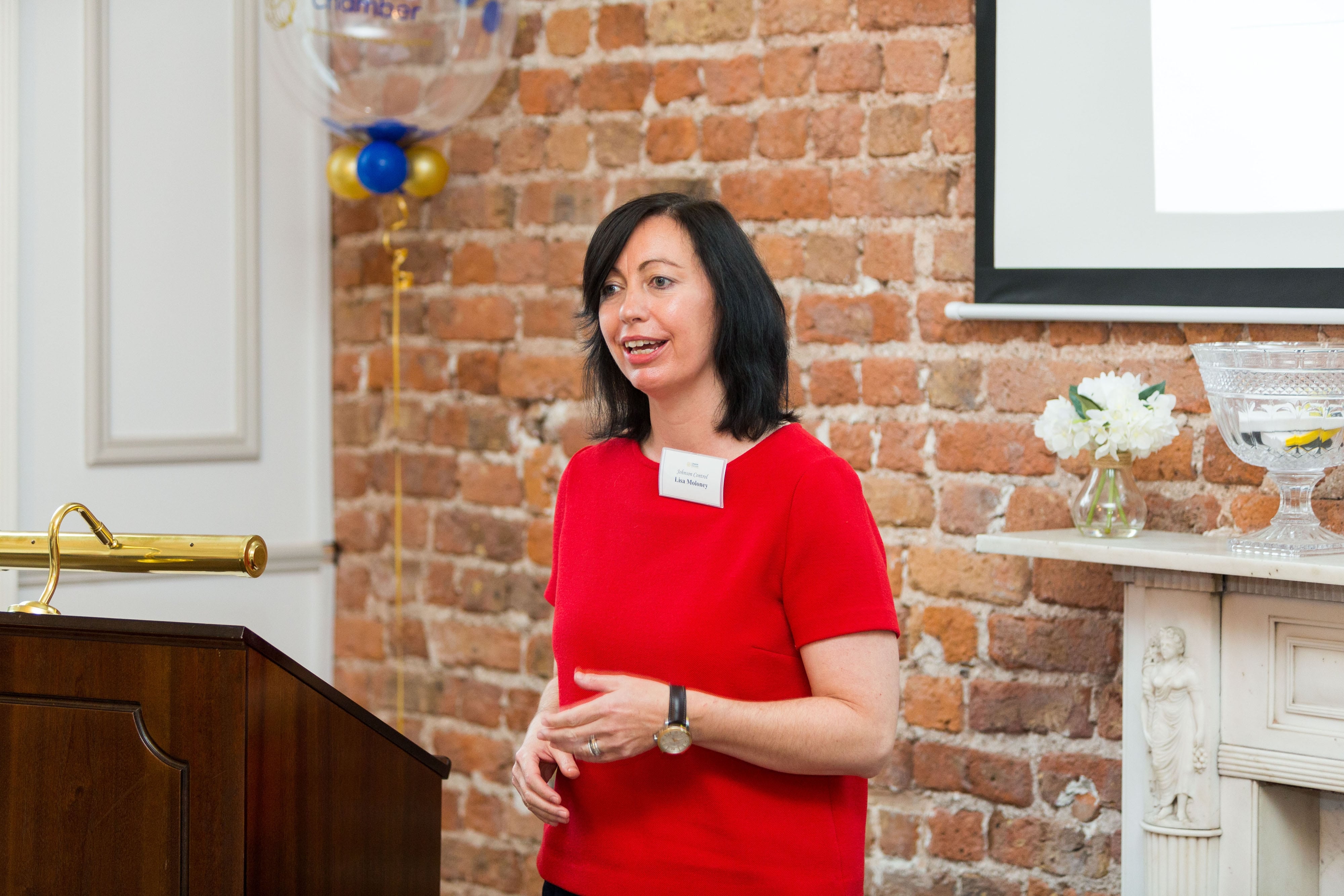 Limerick Chamber New Members BreakfastLisa Maloney, Johnson Controls speaking at the New Members Breakfast at the Limerick Chamber offices.Photo: Oisin McHugh True Media