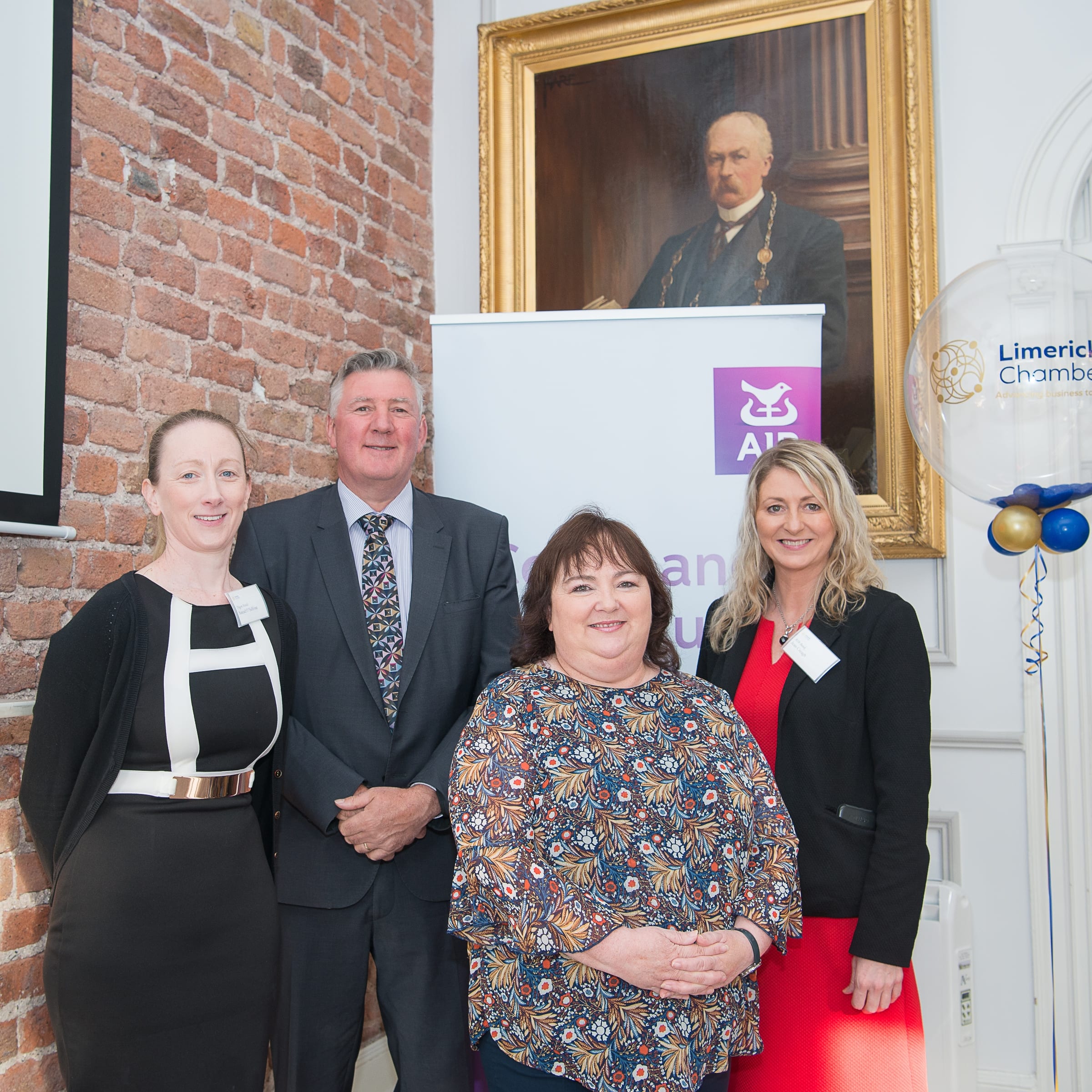 no repro fee- 
From Left to Right:  New Members Breakfast which took place on the 7th June in the Limerick Chamber Boardroom:  Sinead O’Sullivan - Trigon Hotels, Dermot Graham - AIB, Mary Egan - Limerick Chamber, Jean Creagh - AIB. 
Photo by Morning Star Photography