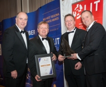 No repro fee- limerick chamber president's dinner 2017 - 17-11-2017, From Left to Right: Best Contribution to the Community Award: Cathal Treacy- Deloitte / Sponsored by Deloitte, Kirby Group - Winners, Ken Johnson - President Limerick Chamber. Photo credit Shauna Kennedy