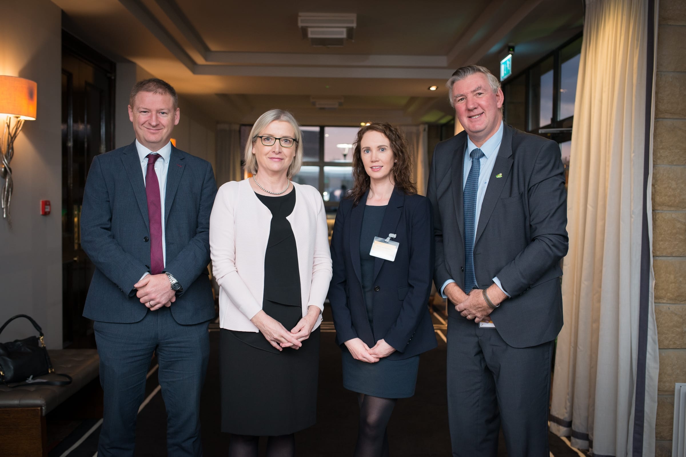 No repro fee- PWC Budget Breakfast- 10-10-2018, From Left to Right: Damien Garrihy, Judy Tidgh both from AIB, Mary McNamee - Limerick Chamber, Dermot Graham - AIB.  Photo credit Shauna Kennedy