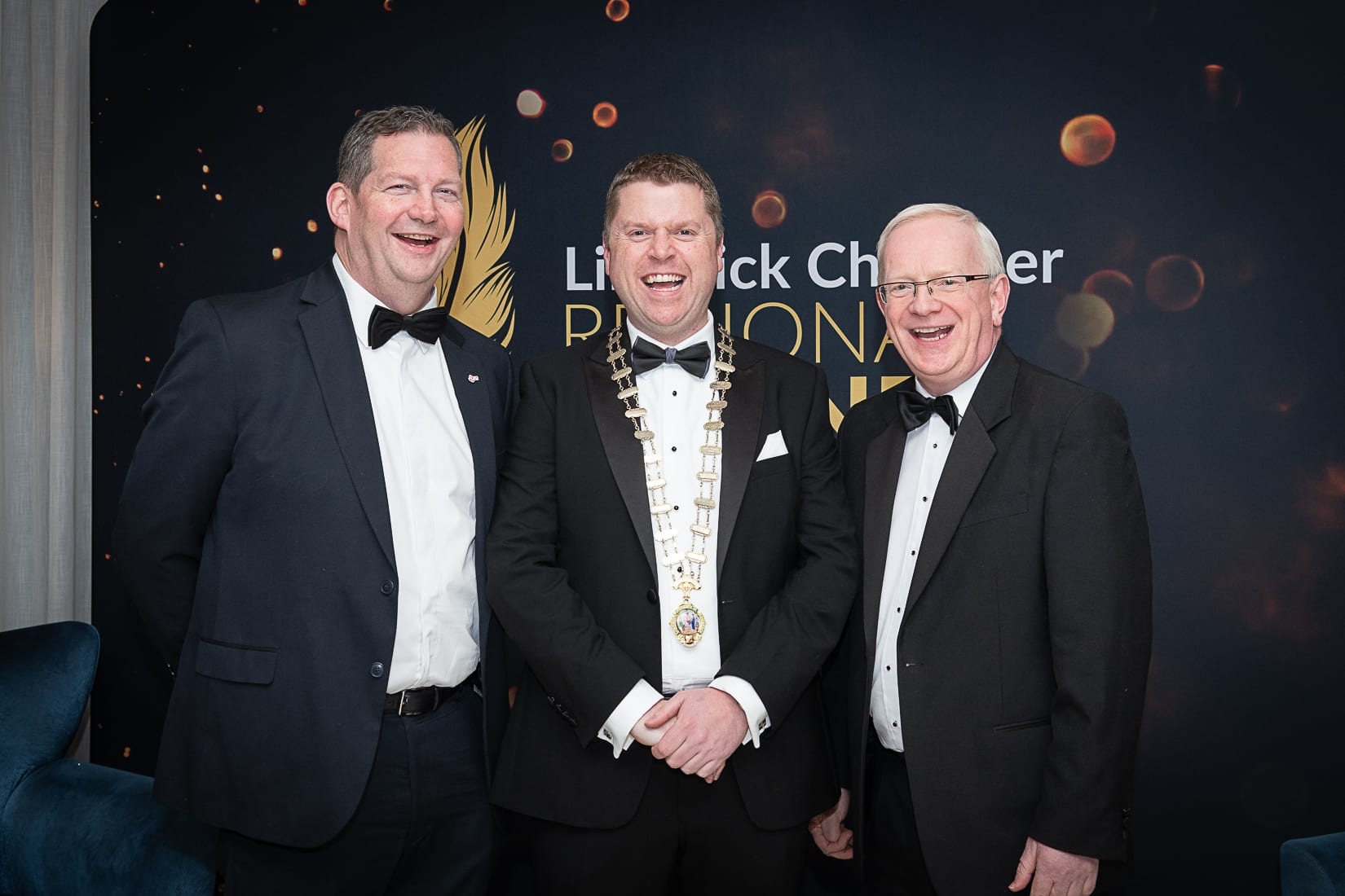 No repro fee-Limerick Chamber President’s Dinner
and Limerick Chamber Regional Business Awards 2019 which was held in the Strand Hotel on Friday 15th November /  Limerick Institute of Technology Sponsors/  - From Left to Right: Dr Liam Browne  - Vice President LIT, Eoin Ryan - President Limerick Chamber, Professor Vincent Cunnane- President LIT, 
Photo credit Shauna Kennedy