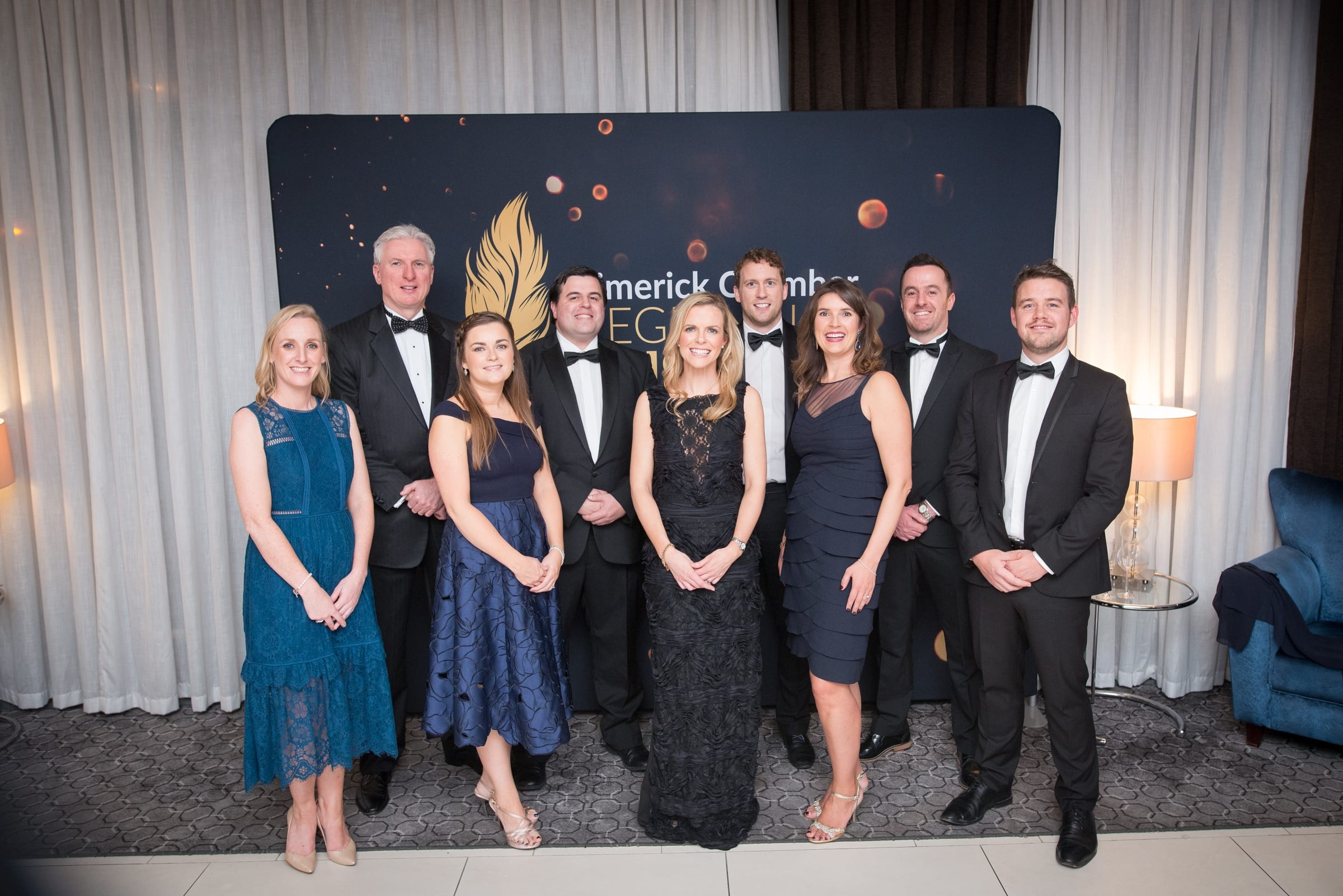 No repro fee- limerick chamber president's dinner- 16-11-2018, From Left to Right: 
Eadaoin Jackson, Donal Creaton, Anna Ownes, Michael Murphy,  Sandra Egan,   Neil O Gorman, Lisa Killeen, Pat McInerney, Shane Costello all from H.O.M.S..
Photo credit Shauna Kennedy