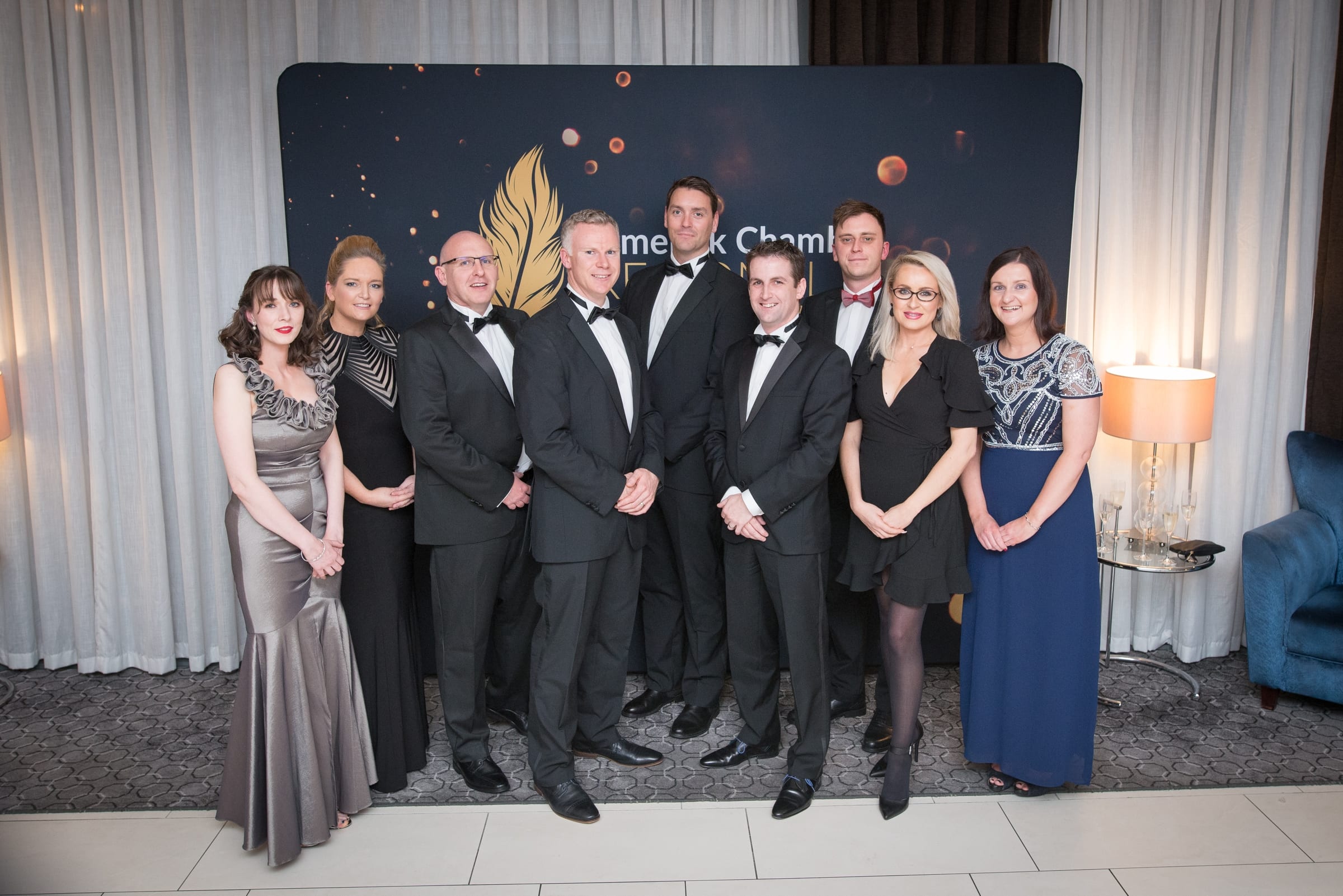 No repro fee- limerick chamber president's dinner- 16-11-2018, From Left to Right: 
Fiona Giltinan, Susan Sheridan, Vincent Hely, Dave Jeffries, Carl Dowling, John Savage, Peter Hunt, Gosia Sobierajska, Sinead McNamara - All from Action Point / Sponsor
Photo credit Shauna Kennedy